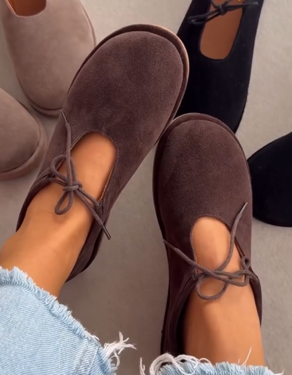 Full-Coverage Solid Color Leather Soft Sole Lace-Up Boken