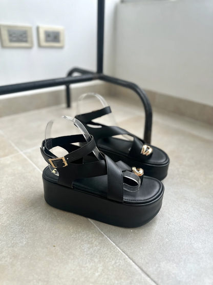 Toe-Ring Buckle Platform Roman Sandals