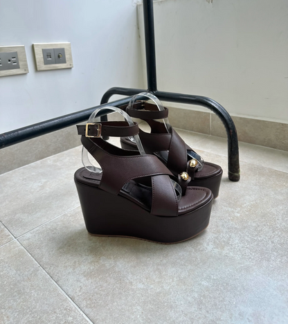 Chocolate Wedge Sandals For Wearing As Outerwear
