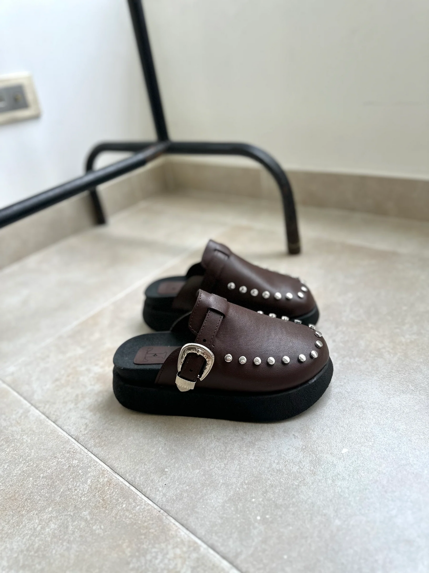 Platform Closed-Toe Studded Mules