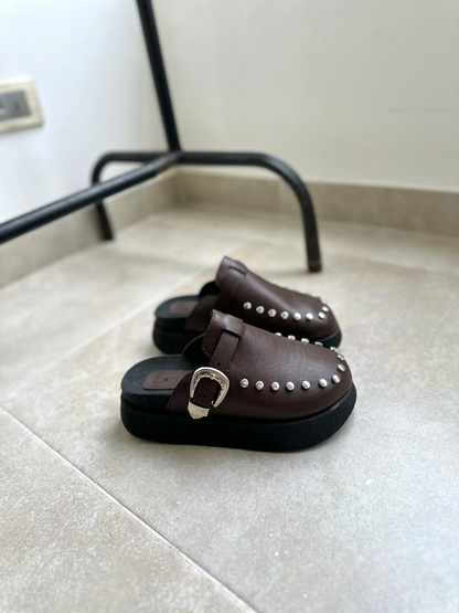 Platform Closed-Toe Studded Mules