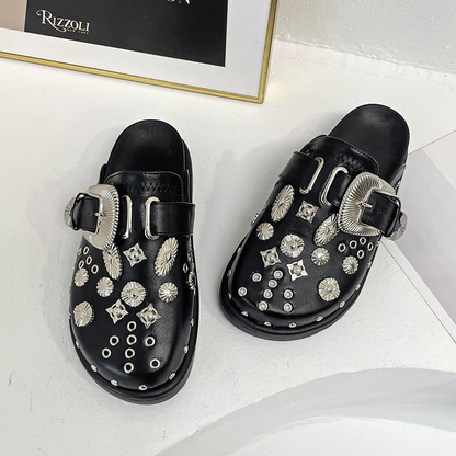 Platform Closed-Toe Studded Mules