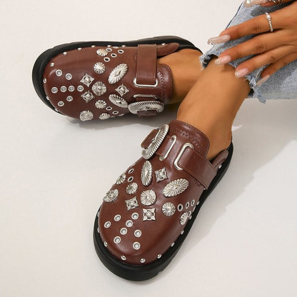 Platform Closed-Toe Studded Mules