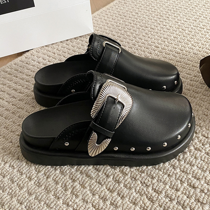 Platform Closed-Toe Studded Mules