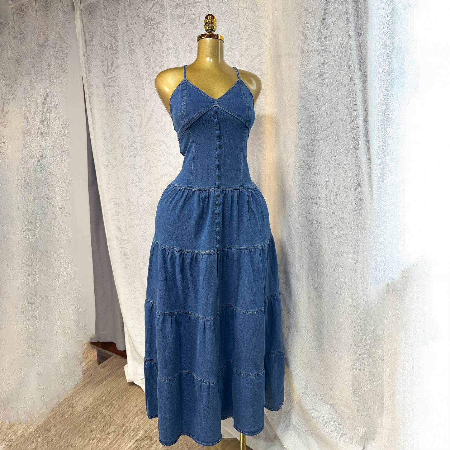 V-Neck Denim Overalls Jumpsuit