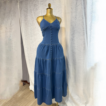 V-Neck Denim Overalls Jumpsuit