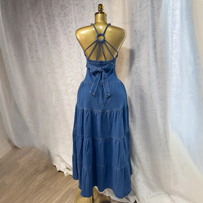 V-Neck Denim Overalls Jumpsuit