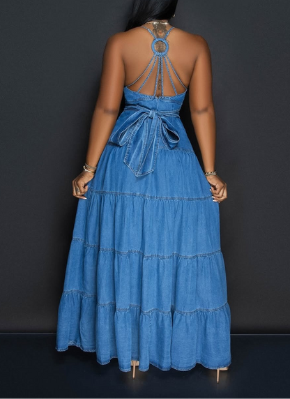 V-Neck Denim Overalls Jumpsuit