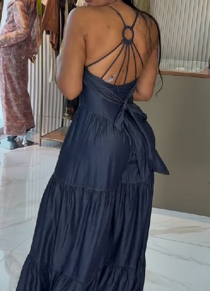 V-Neck Denim Overalls Jumpsuit