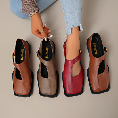 French-Style Square-Toe Patchwork Loafers