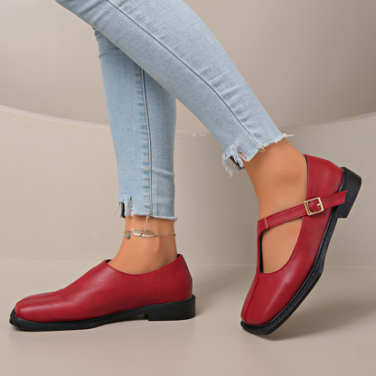French-Style Square-Toe Patchwork Loafers
