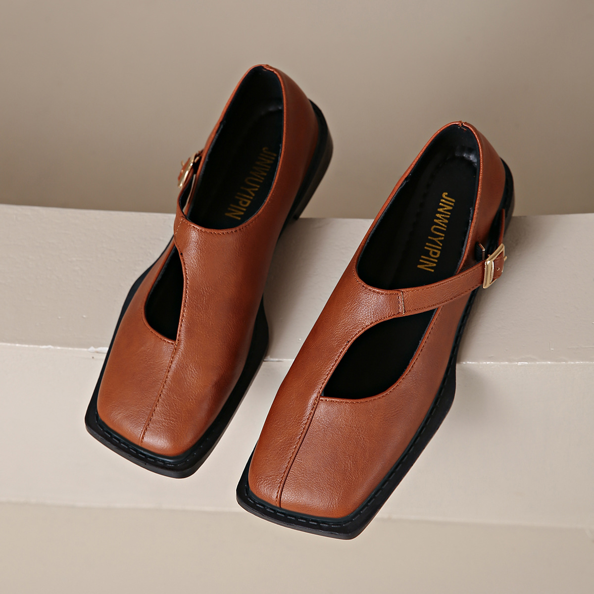 French-Style Square-Toe Patchwork Loafers