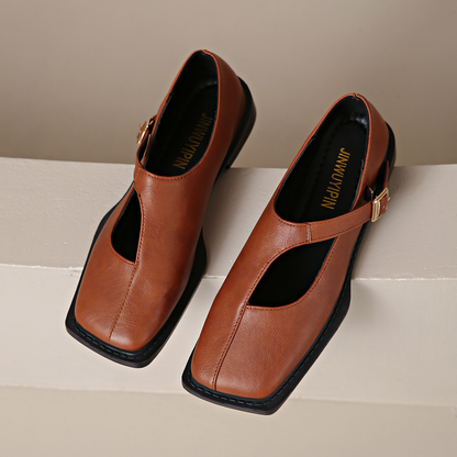 French-Style Square-Toe Patchwork Loafers