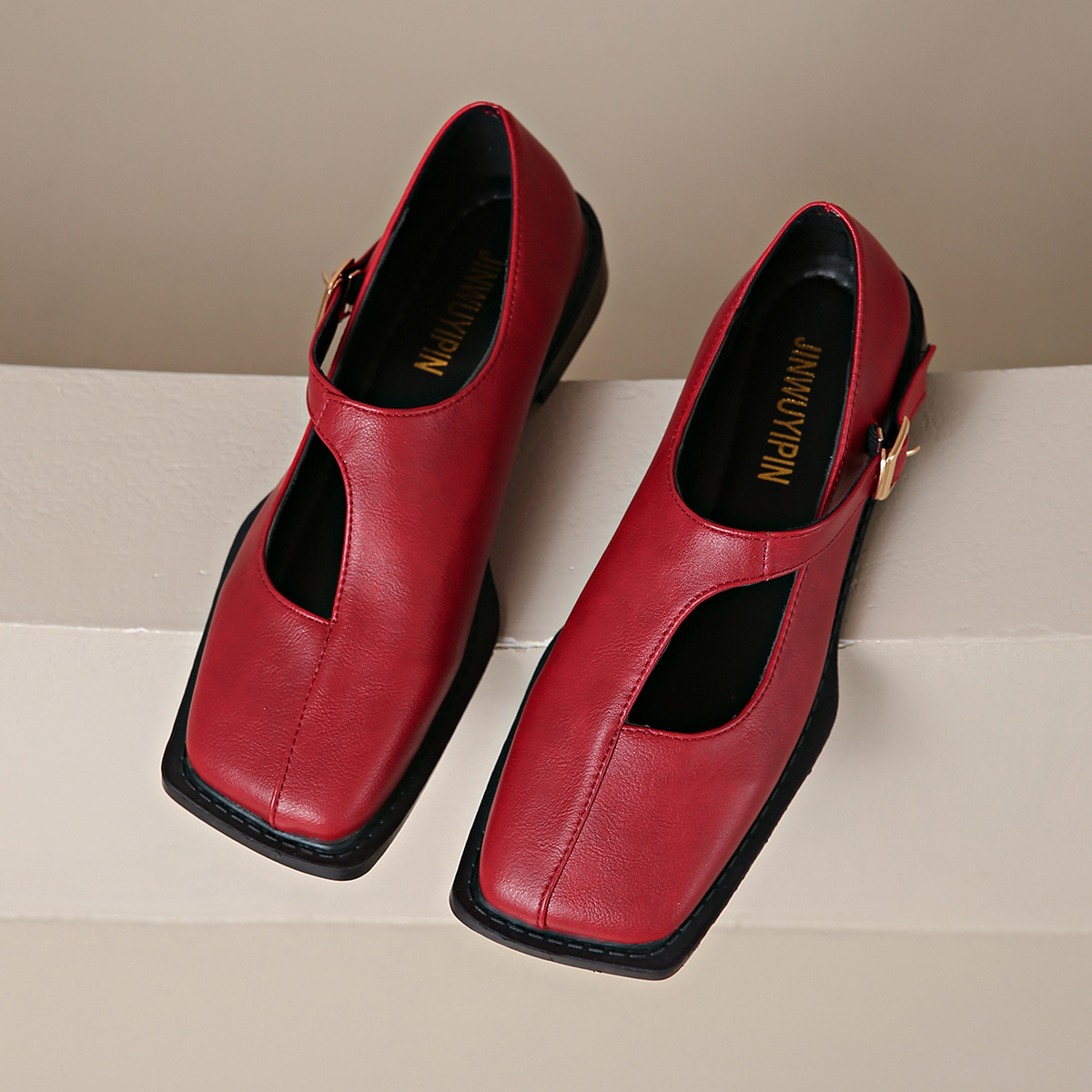 French-Style Square-Toe Patchwork Loafers
