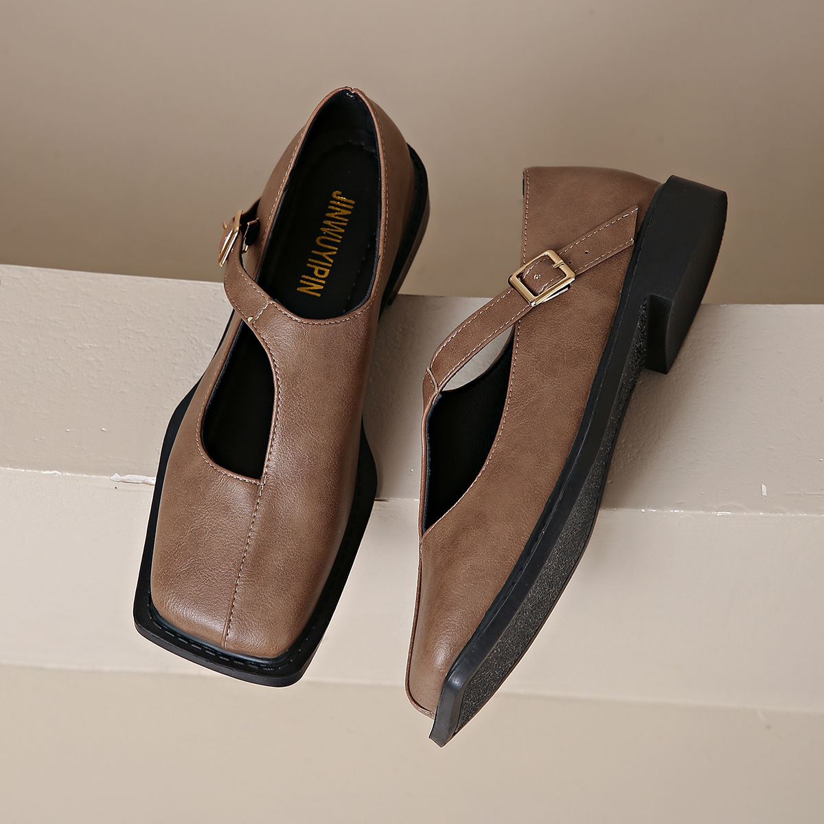 French-Style Square-Toe Patchwork Loafers
