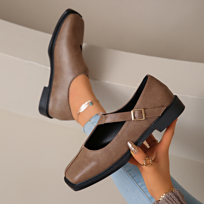 French-Style Square-Toe Patchwork Loafers