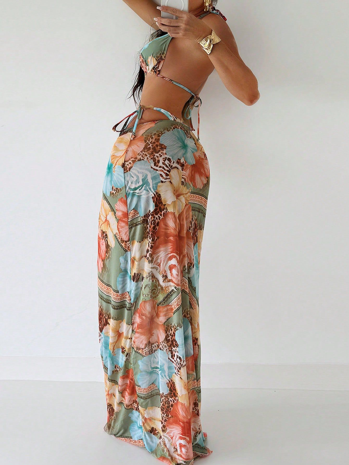 Three-Piece Metallic Print Bikini