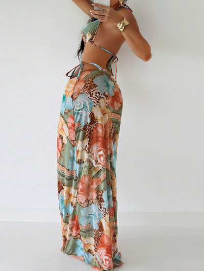 Three-Piece Metallic Print Bikini