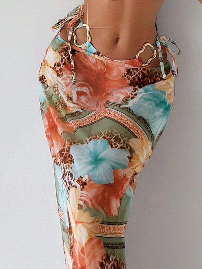 Three-Piece Metallic Print Bikini