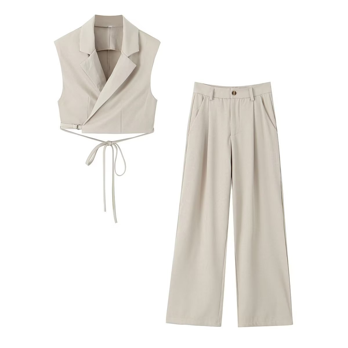 Guess Who V Neck Collared Blouse & Straight-Leg Trousers Suit