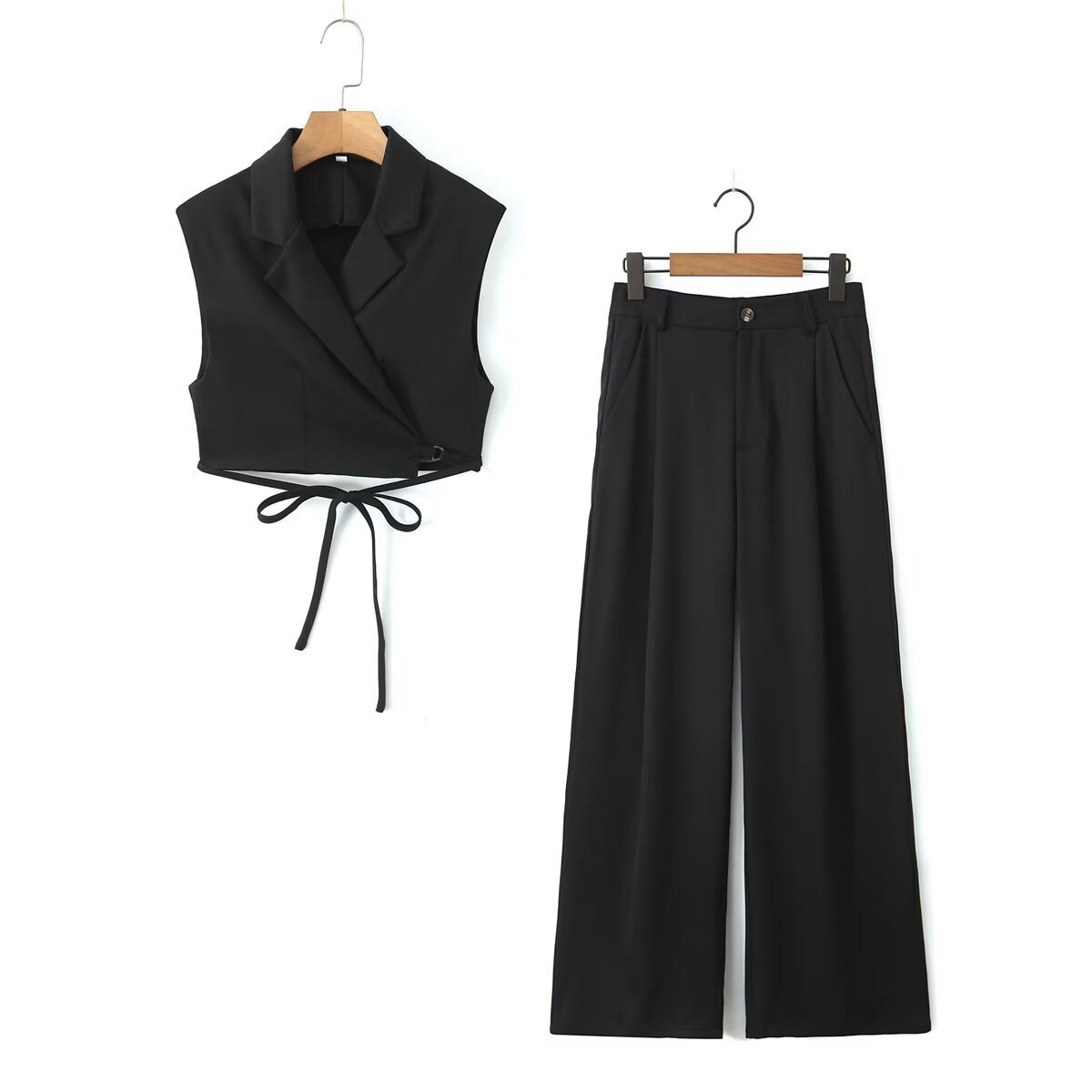 Guess Who V Neck Collared Blouse & Straight-Leg Trousers Suit