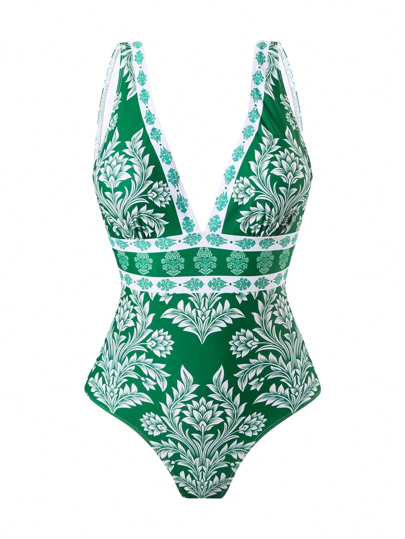 Chiffon Off-Shoulder V-Neck Onesie Swimsuit Set