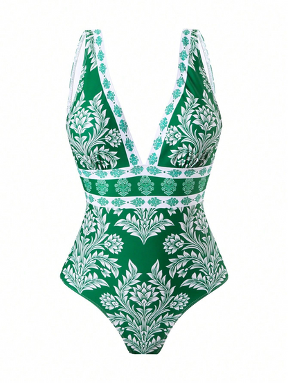 Chiffon Off-Shoulder V-Neck Onesie Swimsuit Set