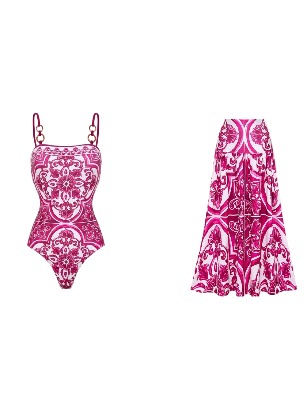 Porcelain Jade Buckle Swimsuit Set