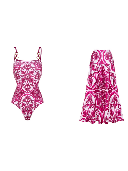 Porcelain Jade Buckle Swimsuit Set