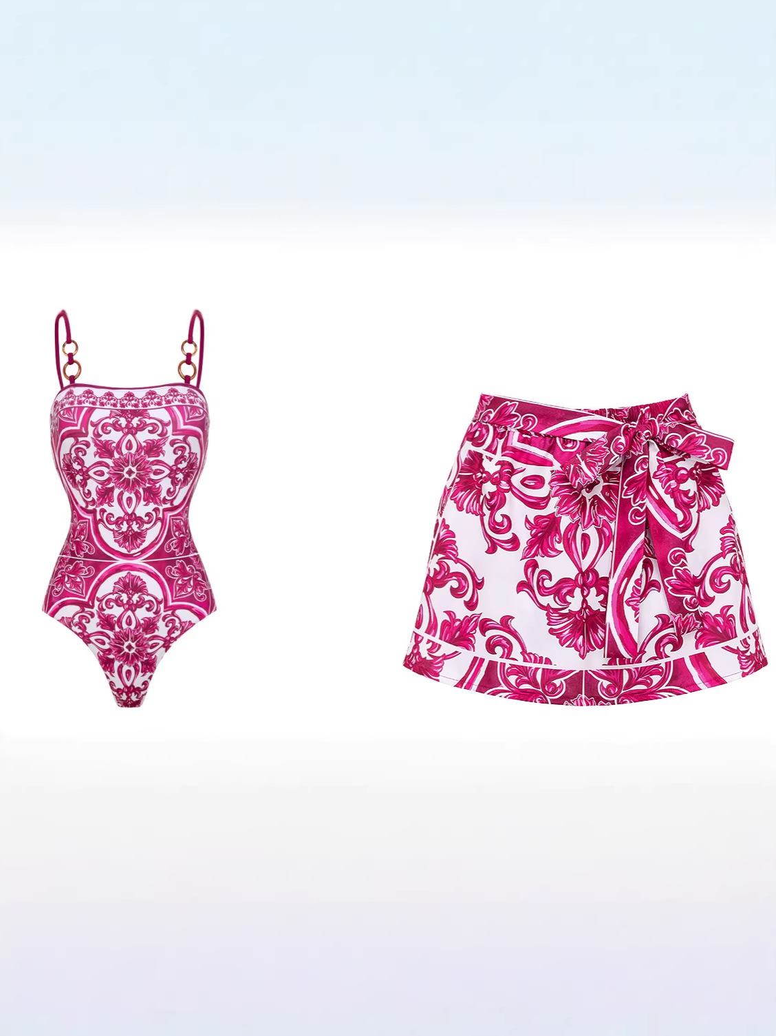Porcelain Jade Buckle Swimsuit Set