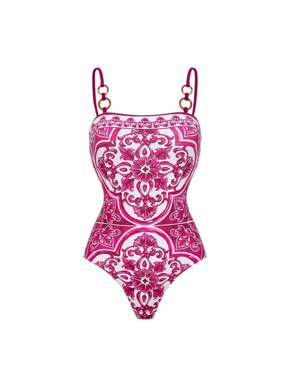 Porcelain Jade Buckle Swimsuit Set