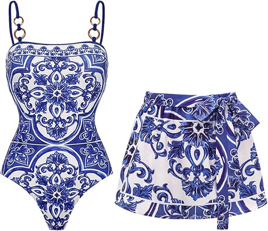 Porcelain Jade Buckle Swimsuit Set
