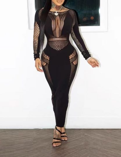 Round Neck Sexy Hollowed-Out Long Dress