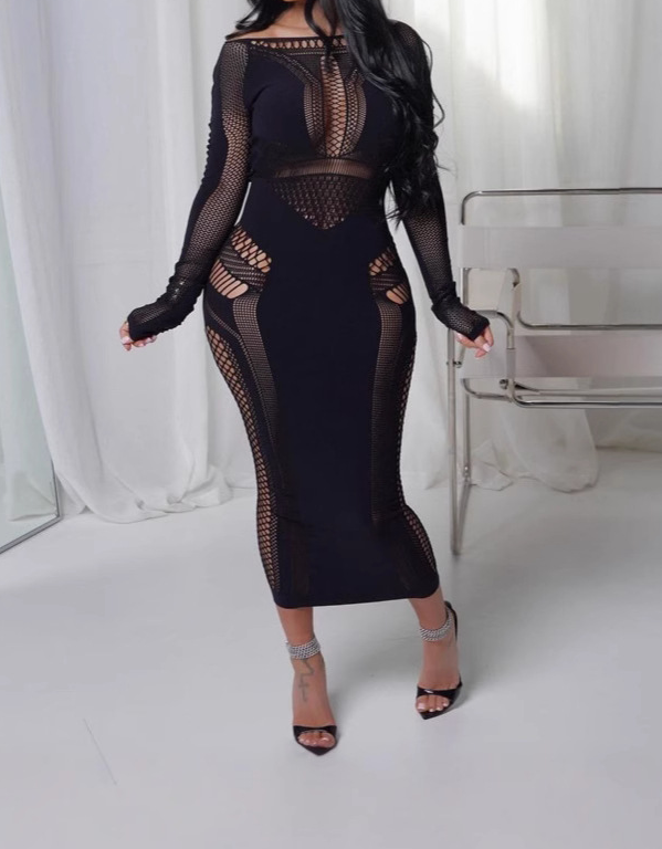 Round Neck Sexy Hollowed-Out Long Dress