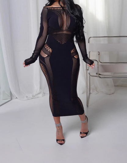 Round Neck Sexy Hollowed-Out Long Dress
