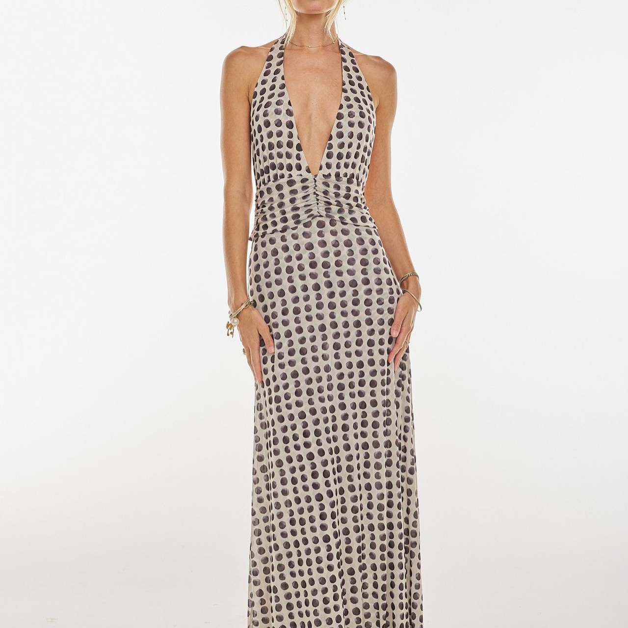 Slim-Fit Printed Halter Neck Dress