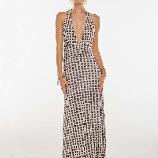Slim-Fit Printed Halter Neck Dress
