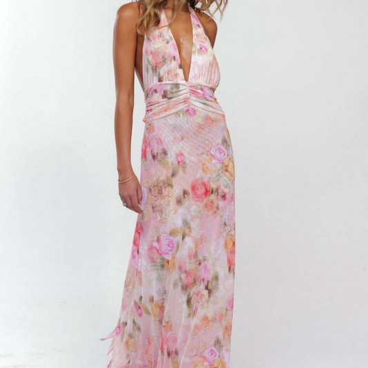 Slim-Fit Printed Halter Neck Dress