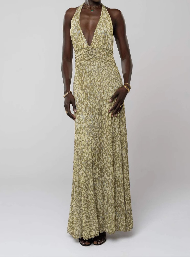 Slim-Fit Printed Halter Neck Dress