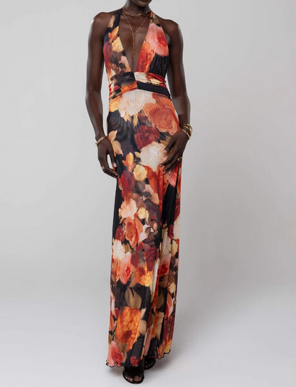 Slim-Fit Printed Halter Neck Dress
