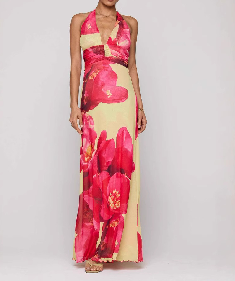 Slim-Fit Printed Halter Neck Dress