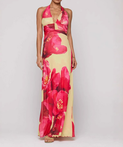 Slim-Fit Printed Halter Neck Dress