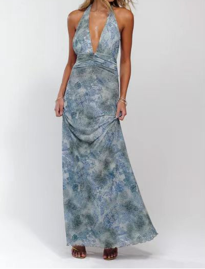Slim-Fit Printed Halter Neck Dress