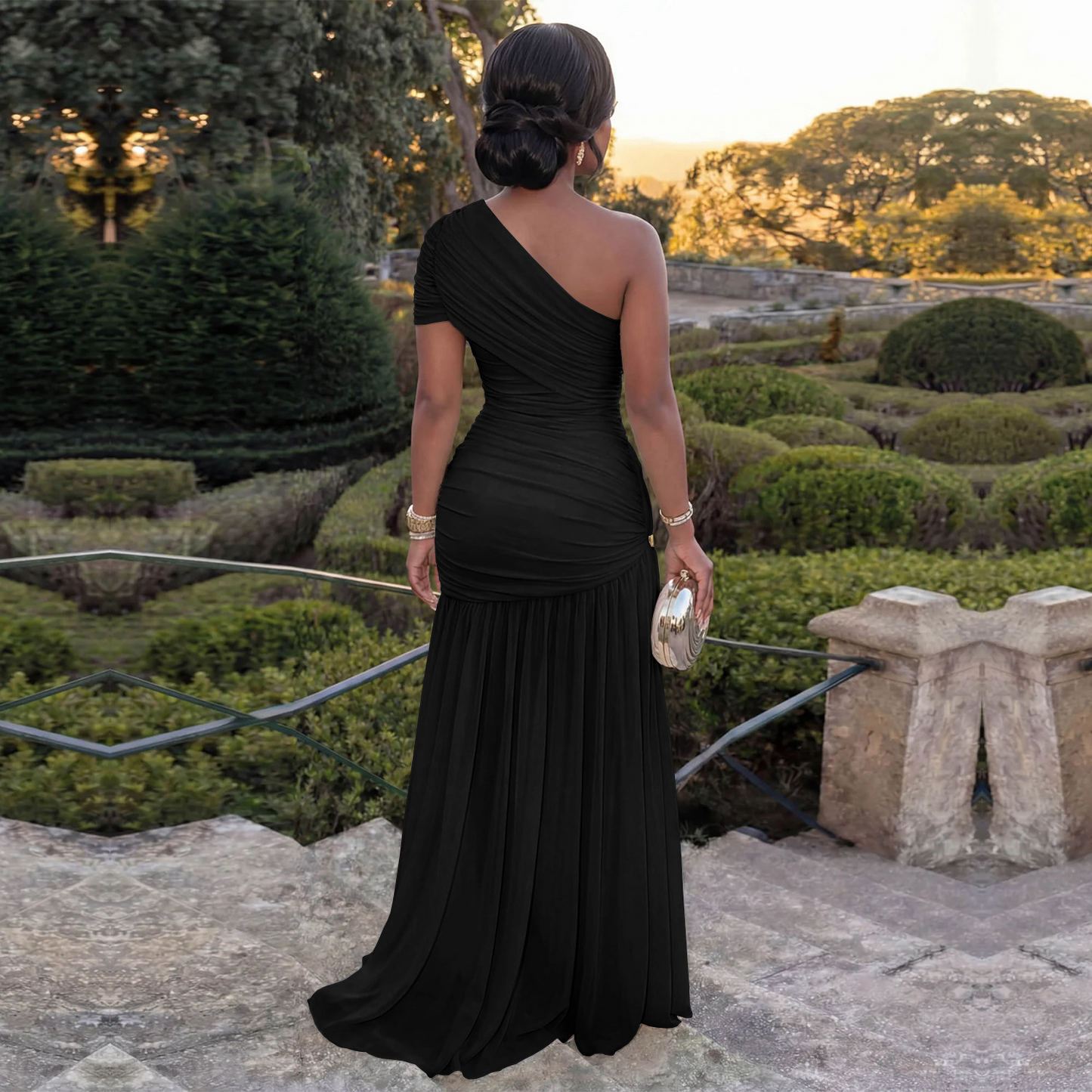 Sleeveless Asymmetrical Neckline Slim Fit Slit Dress
