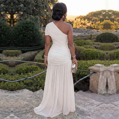 Sleeveless Asymmetrical Neckline Slim Fit Slit Dress