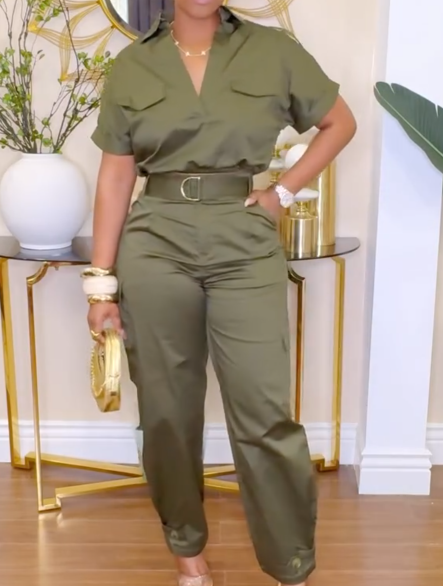 Workwear Collared Top & Harem Pants Set
