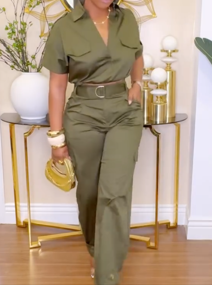 Workwear Collared Top & Harem Pants Set