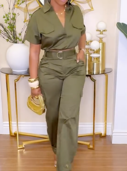 Workwear Collared Top & Harem Pants Set
