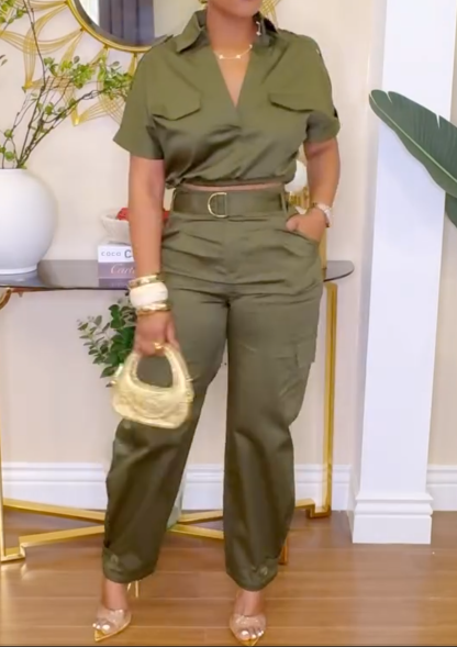 Workwear Collared Top & Harem Pants Set