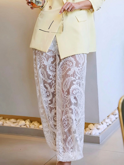 Lace Loose-Fitting Lantern Pants With Lining